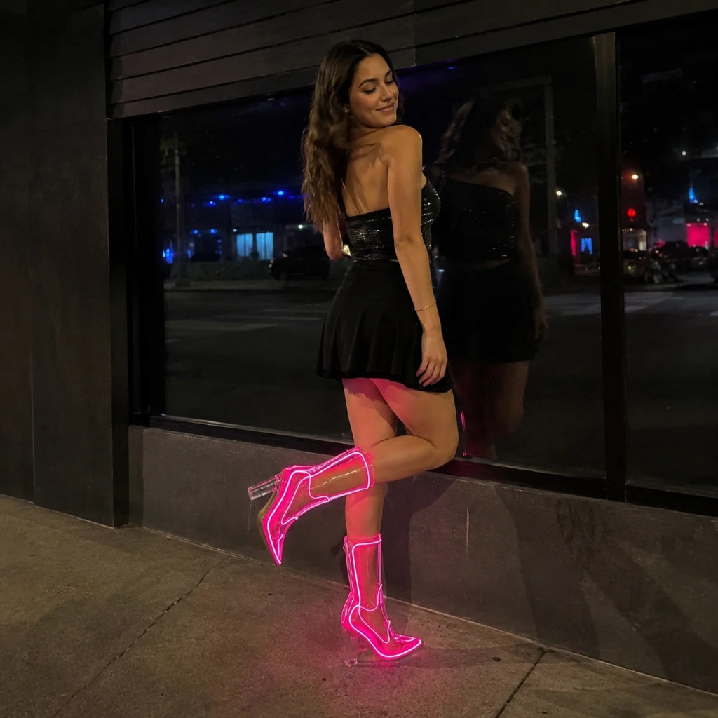 Customer Jessica M outside wearing Signature Pink boots
